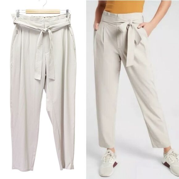 Athleta Skyline Pant II Abalone Grey Paperbag Waist Stretch Size 12 Quick Dry - Picture 1 of 13